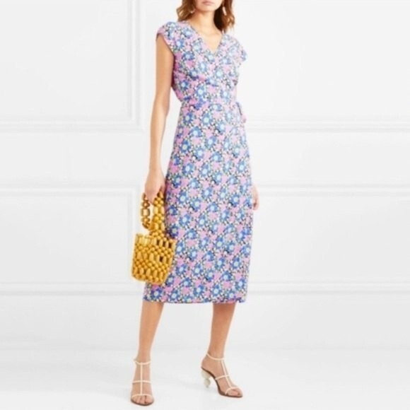 J. Crew Fabrizia Floral Jersey Wrap Midi Dress in Blue XS NWOT - Picture 1 of 11